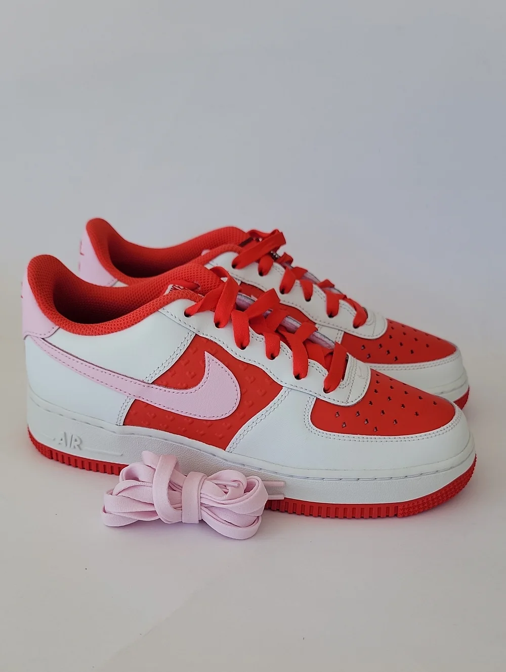 Nike Air Force 1 Low White Red Pink Leather Sneakers Unisex Kids 6.5Y HV5165-121